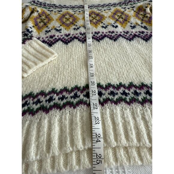 Y2K Talbots Cream Retro Fair Isle Ski Lodge Sweater Wool Blend Cozy Nordic XS - Picture 4 of 5